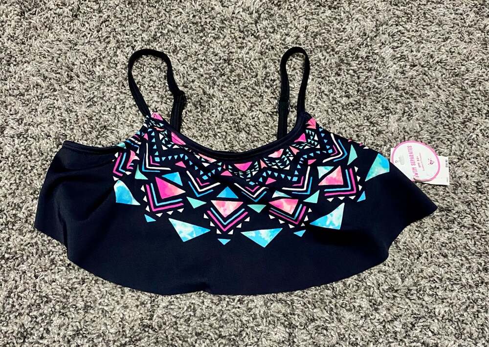 Justice Girls' Geometric Tribal Print Flounce Bikini Top Size 12 NWT